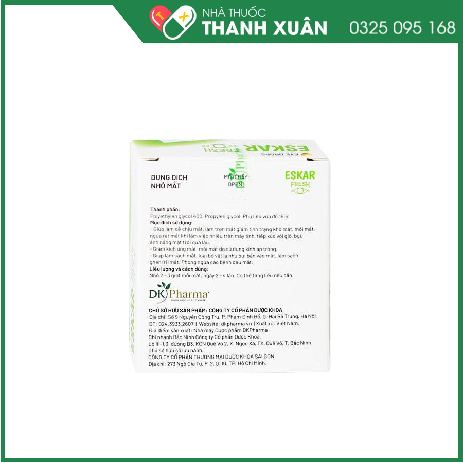 Eskar Fresh dung dịch nhỏ mắt giúp hỗ trợ làm giảm khô mắt, ngứa, kích ứng mắt, phòng ngừa các bệnh về mắt